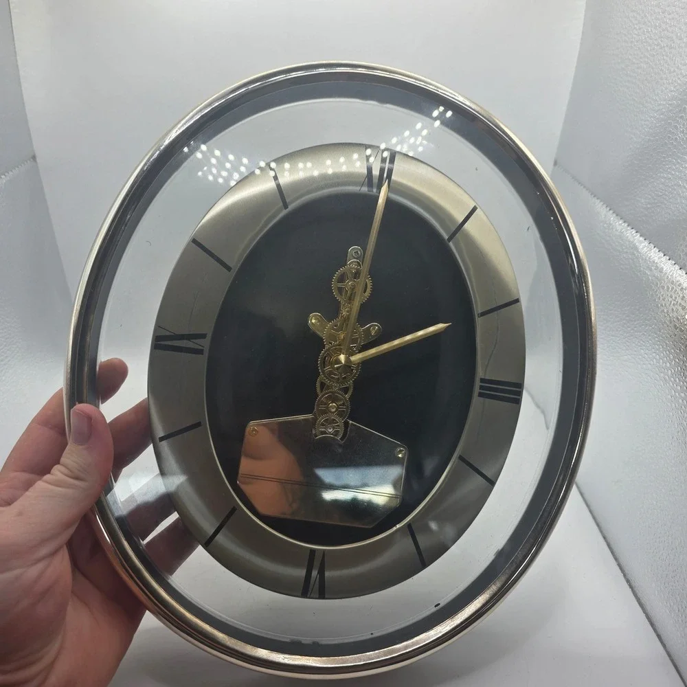 Vintage Sunbeam Quartz Skeleton Wall Clock Exposed Gears Roman Numerals WORKS